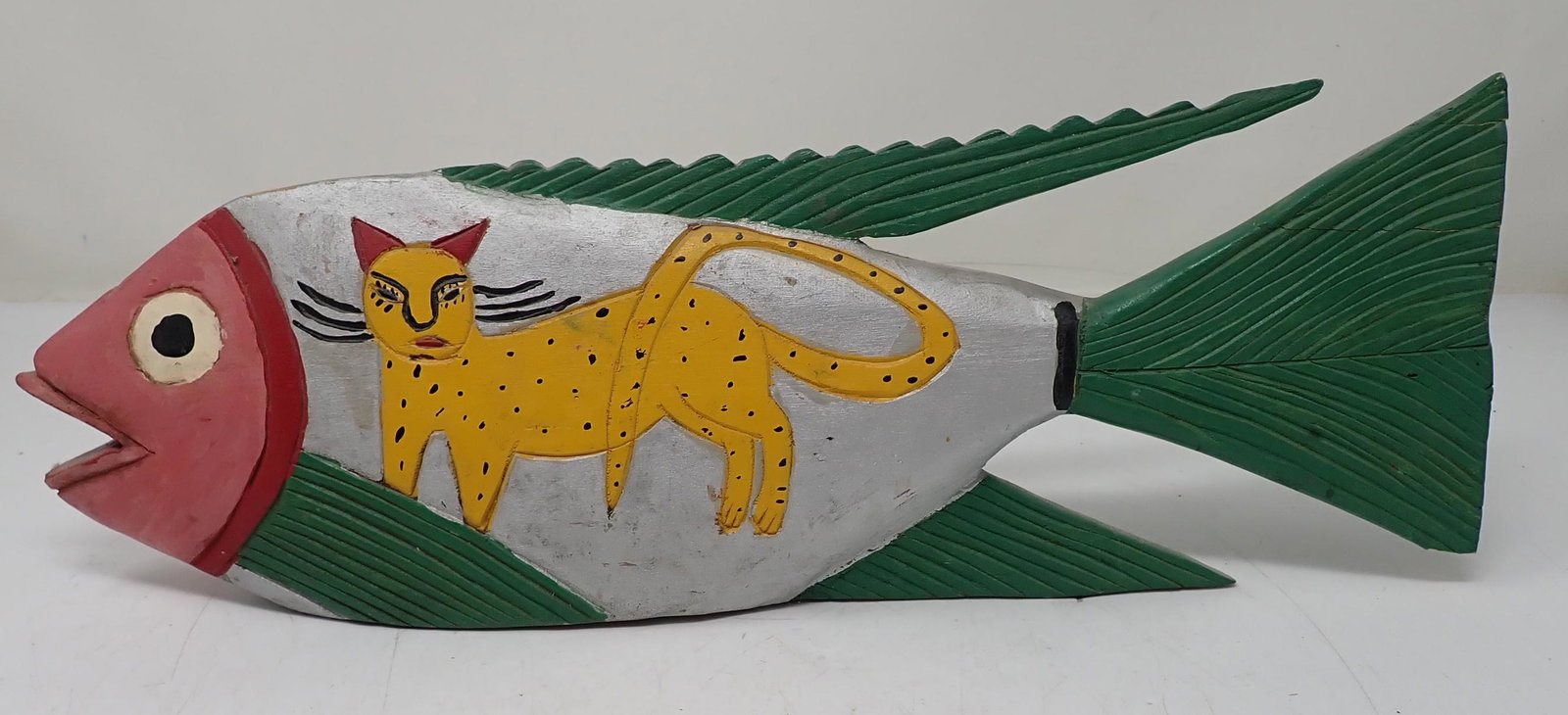 Hand Painted Mexican Folk Art Fish w/ Cat (1 of 3)