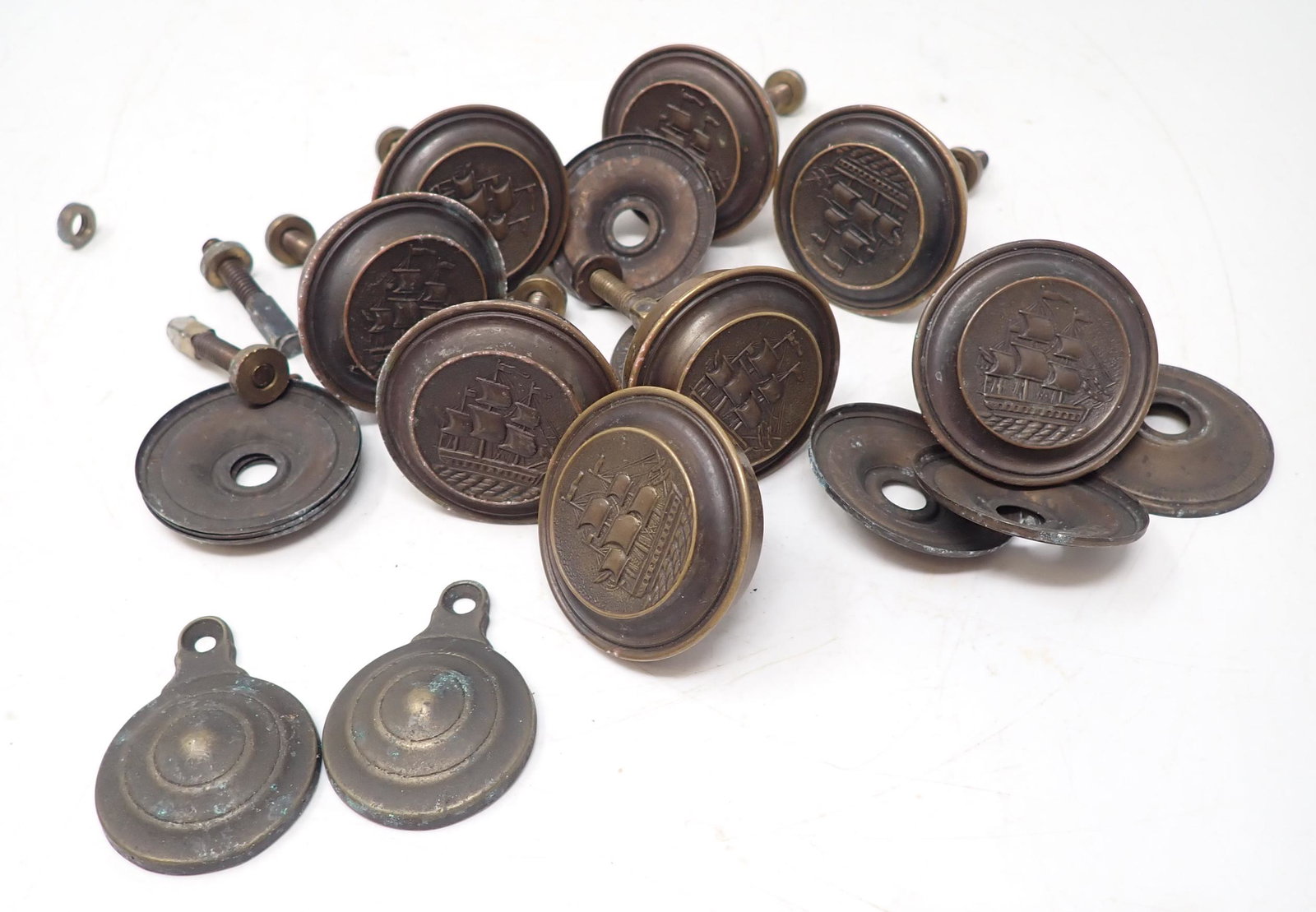 Brass Drawer Pulls w/ Ships Hardwear: Approx 2" x 11" in diameter