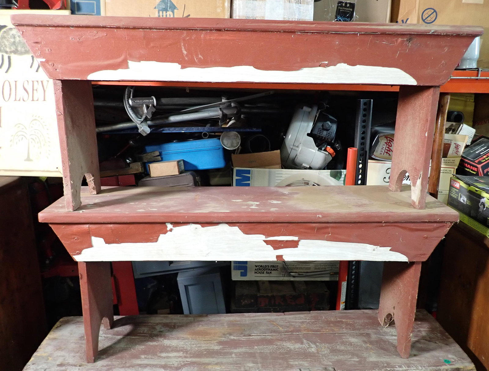 2 Benches: Bottom one is approx 12" x 44" x 19" tall. NO SHIPPING !