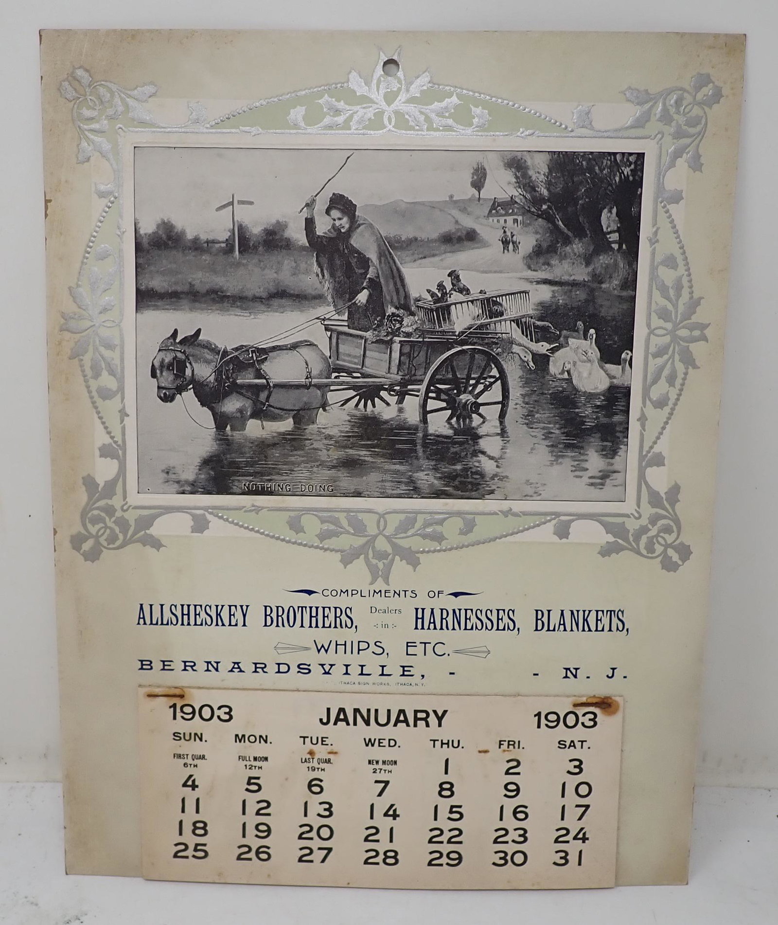 1903 Bernardsville NJ Horse Harnesses,Blankets & Whips Calendar: Allsheskey Bros. Advertising Calendar
