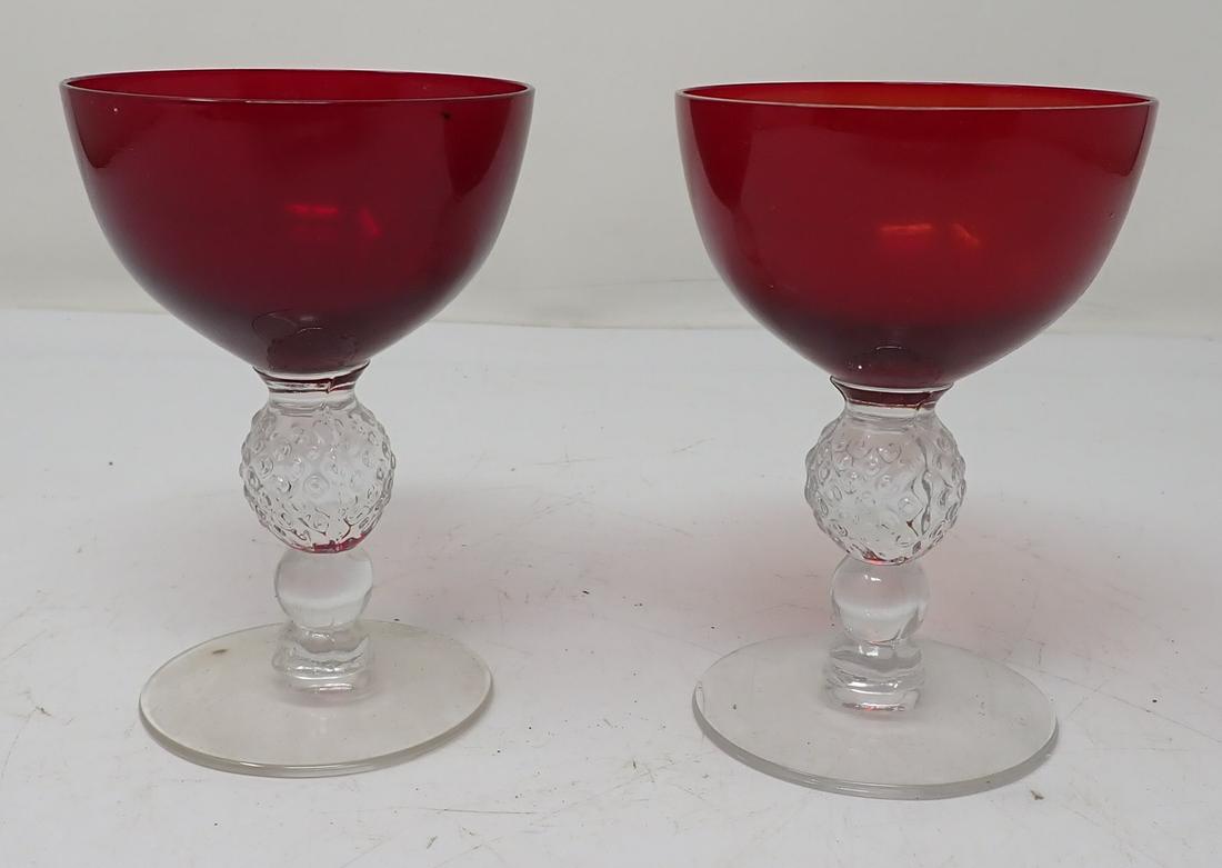2 Ruby Goblets: Approx 2 7/8" in diameter and 4 1/8" tall