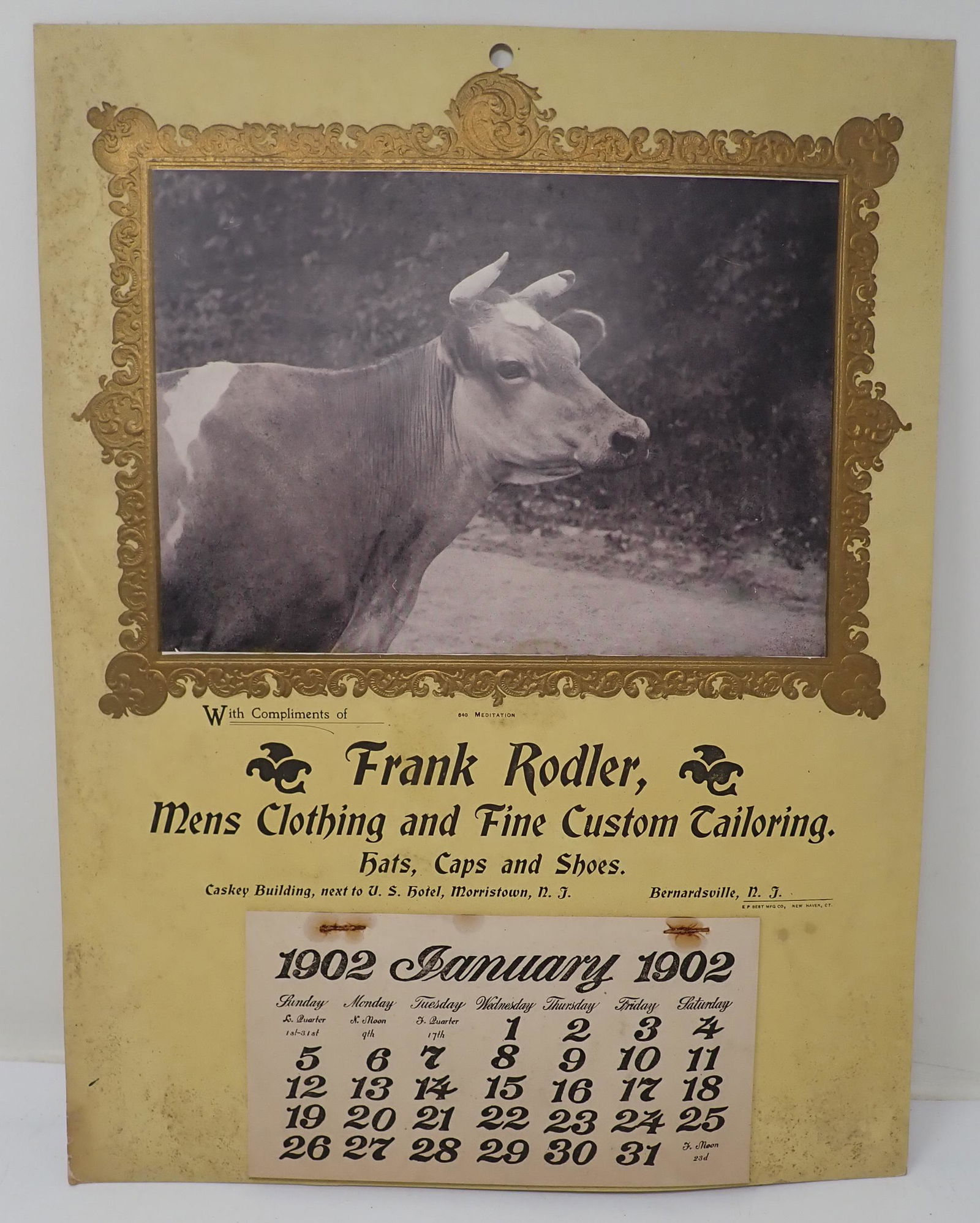 1902 Frank Rodler Morristown NJ Calendar (1 of 1)