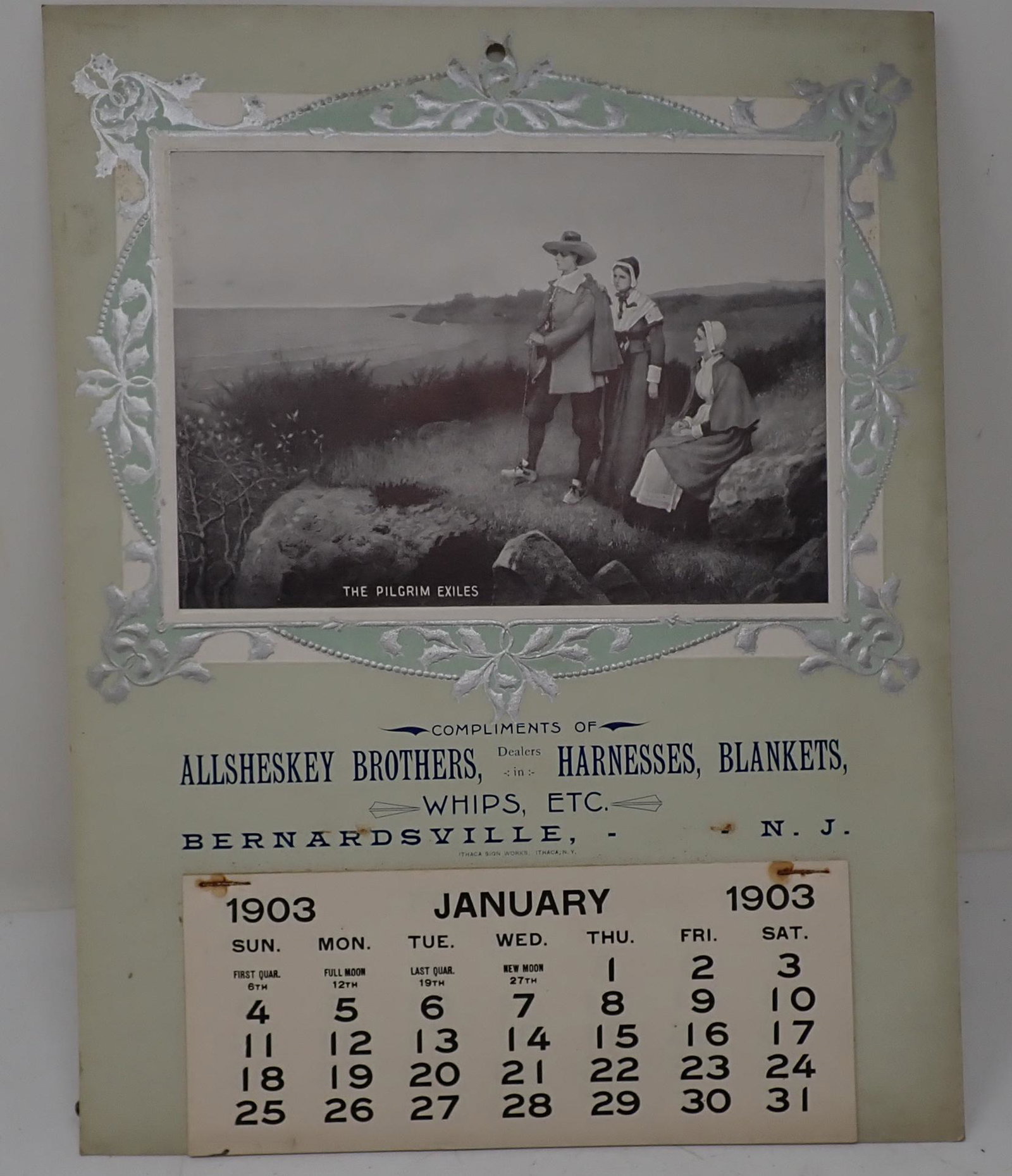 1903 Bernardsville NJ Allsheskey Brothers Advertising Calendar: Allsheskey Brothers Harnessess, Blankets, Whips 1903 Calendar