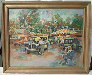 John Reilly Carnival Oil on Board Painting