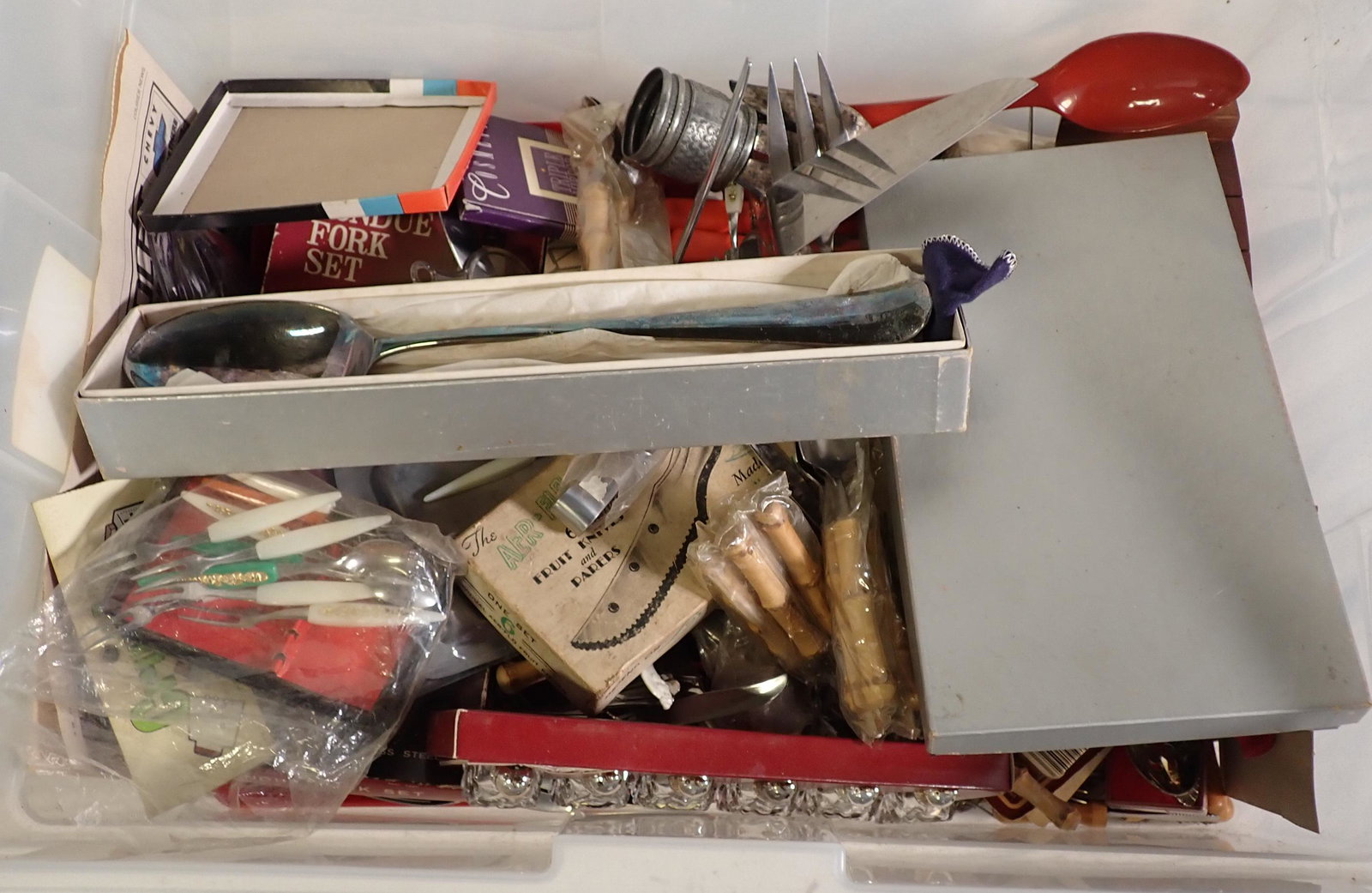 Serving Pieces Flatware & Misc: Tote is filled ! NO SHIPPING !