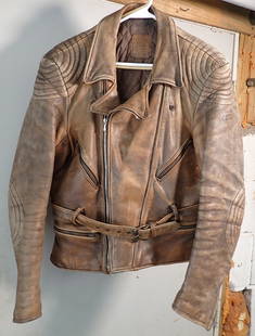 Hein Gericke Leather Motorcycle Jacket: Approx 15" pit to pit and 25 1/2" long.