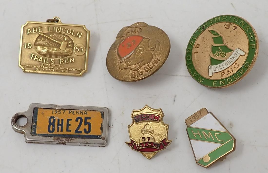 OCMC 1957 Enduro Misc Motorcycle Pins: Largest is approx 1 1/8" in diameter