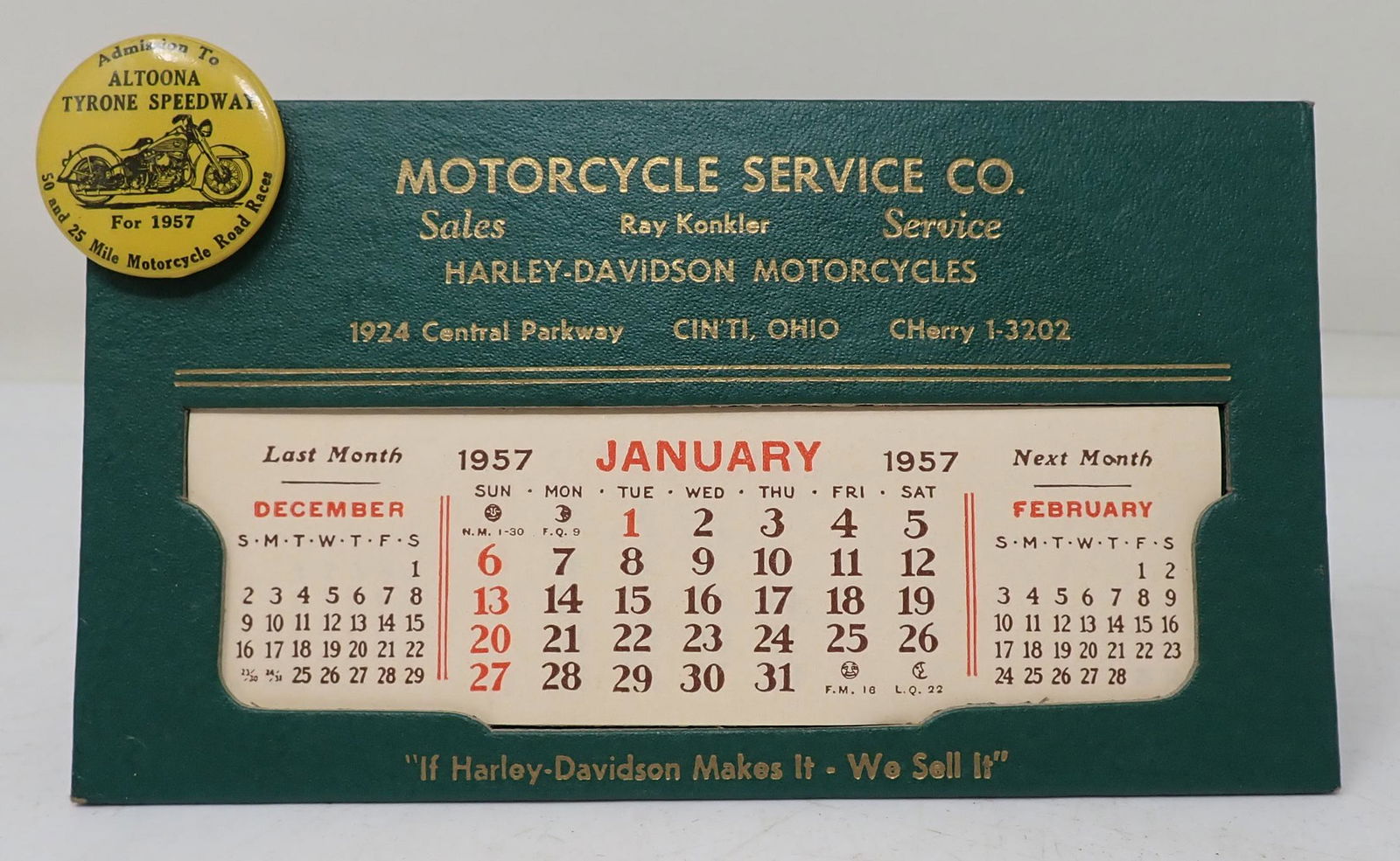 1957 Harley Davidson Calendar Altoona Speedway Pinback (1 of 3)