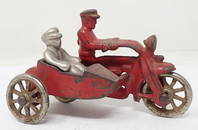 Hubley Cast Iron Motorcycle w/ Sidecar & Cop