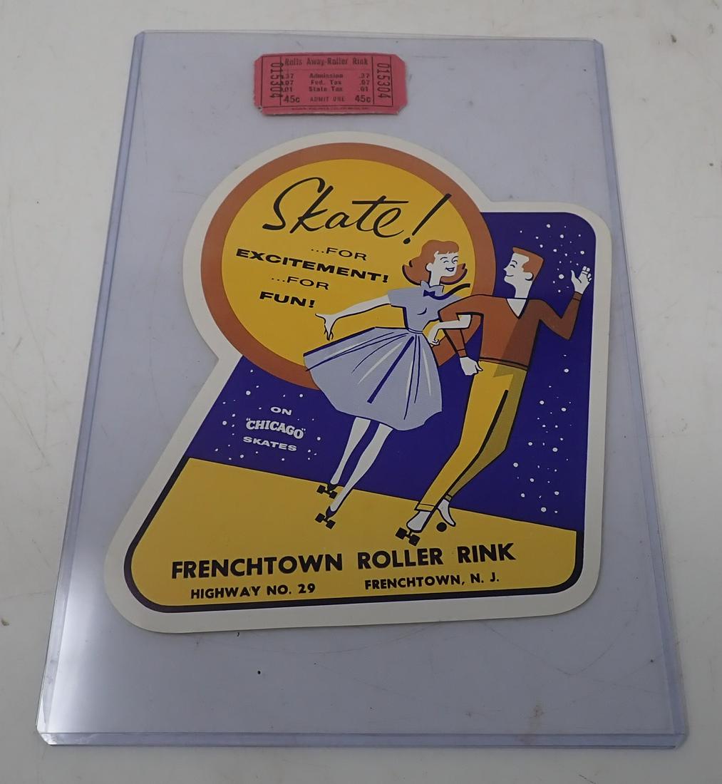 Vintage Frenchtown Roller Rink Sticker & Ticket Stub (1 of 3)