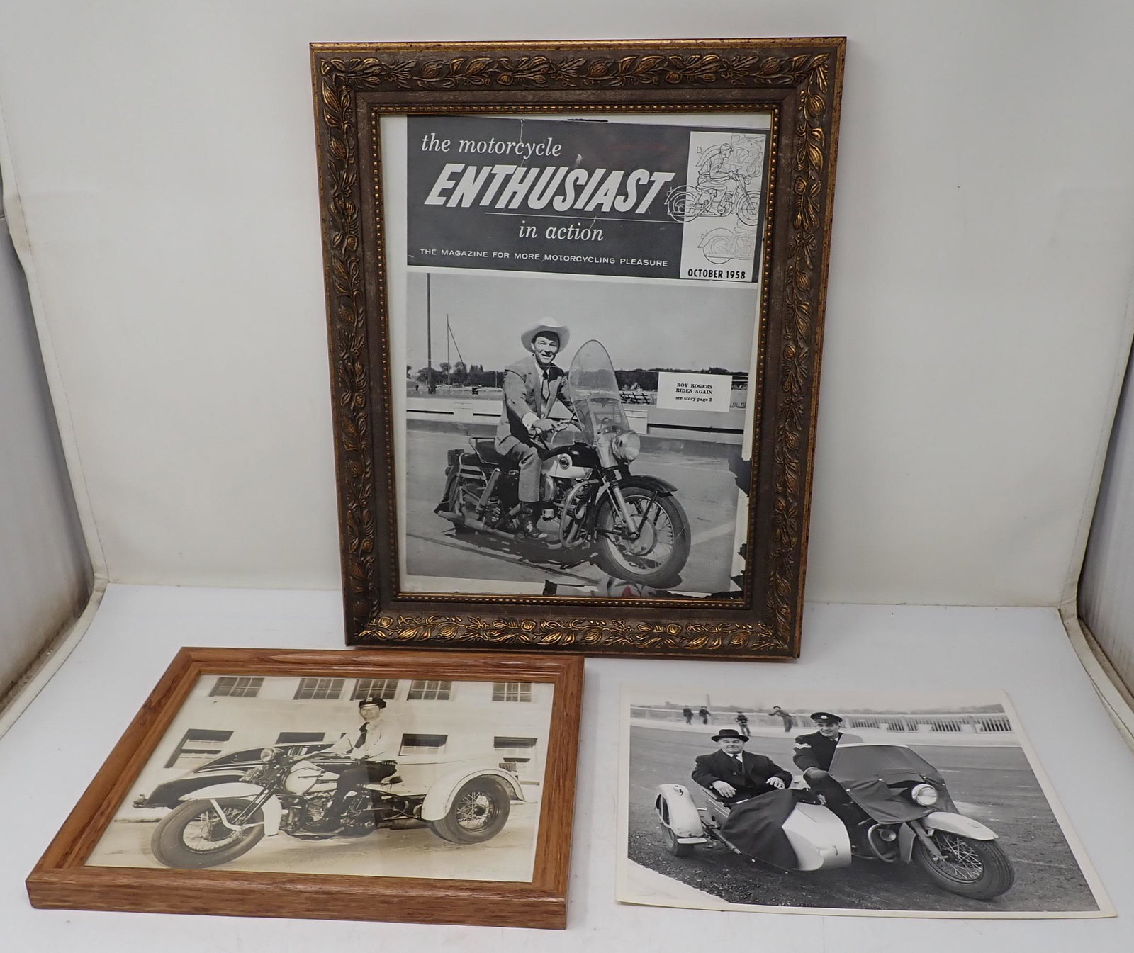 1958 Motorcycle Enthusiast Magazine & Photos: Oct. 1958 Magazine with Roy Rogers. Also includes 2 photos.