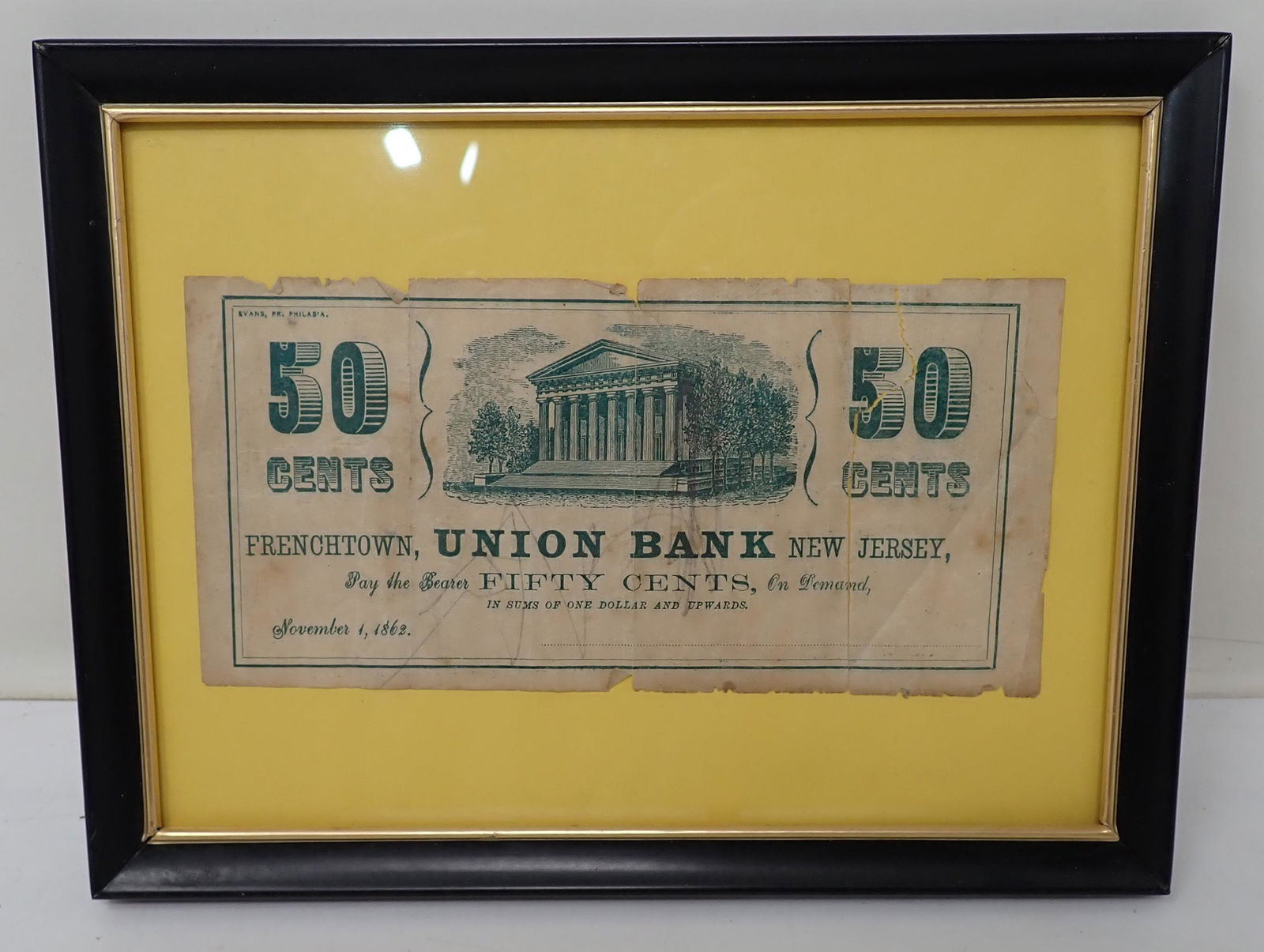 1862 Frenchtown NJ Union Bank 50 Cent Note (1 of 1)