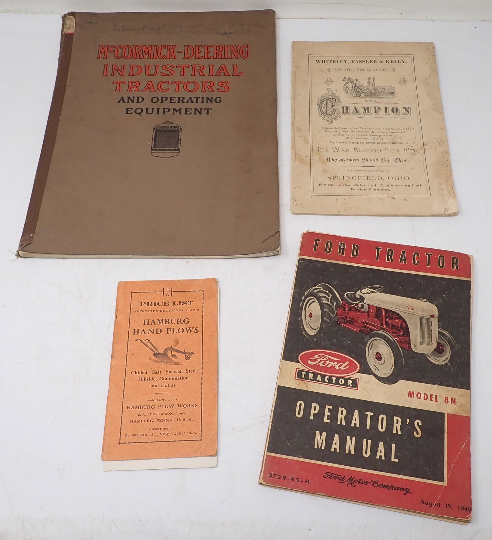 McCormick Deering Catalog Ford Hamburg Plows Manuals: Also includes Champion Manual/ brocure