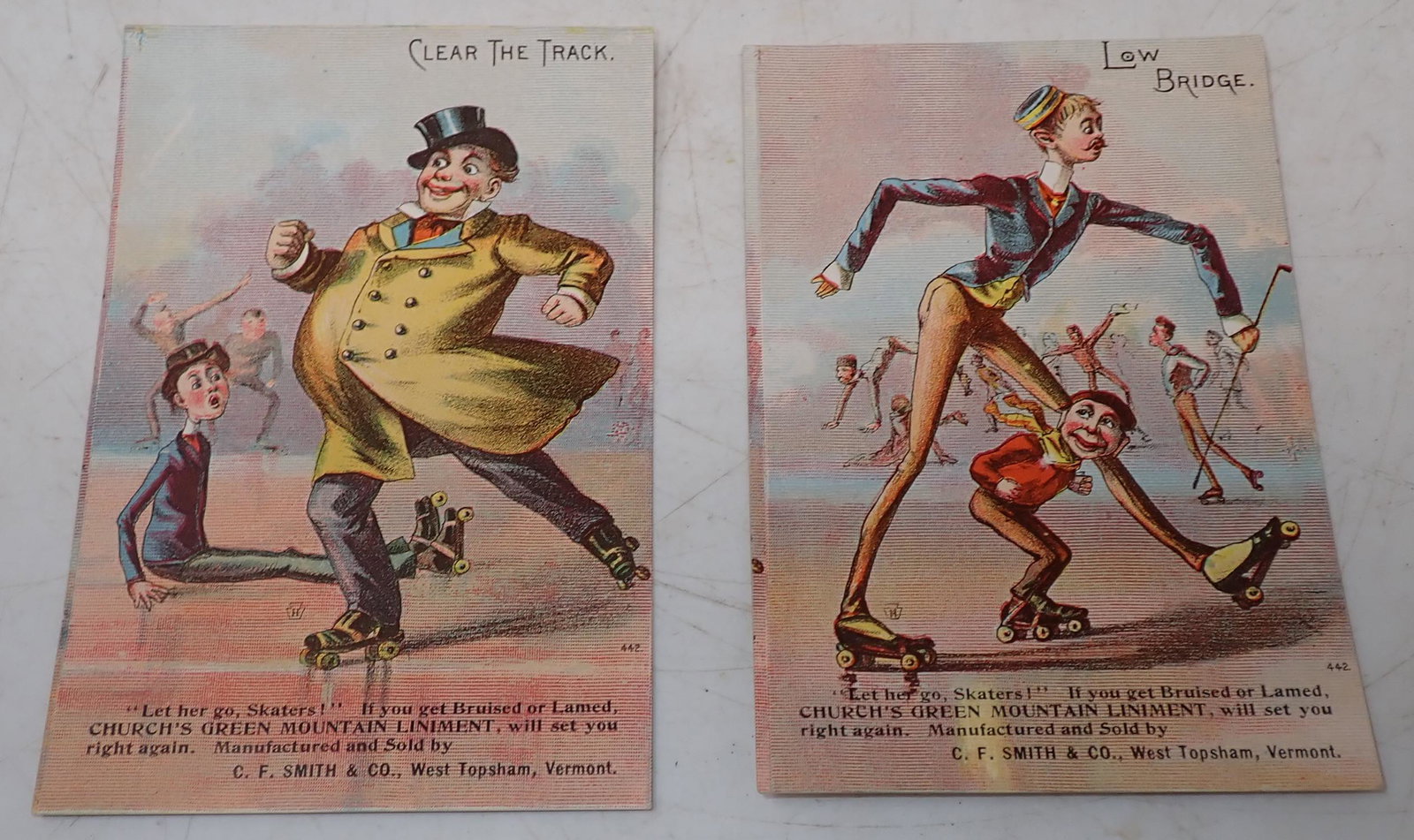 Church's Liniment Skating Trade Cards: Approx 3" x 4 1/2"