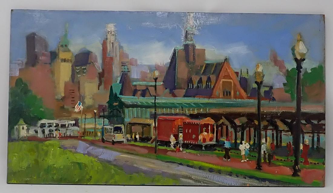 John Reilly Signed Oil on Board Painting of Hoboken (1 of 3)
