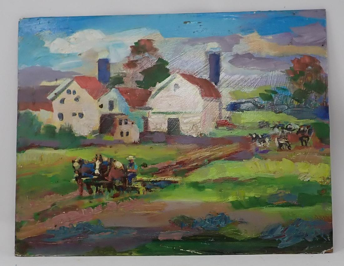John Reilly Oil on Board Painting Amish Scene: Approx 14" x 11"