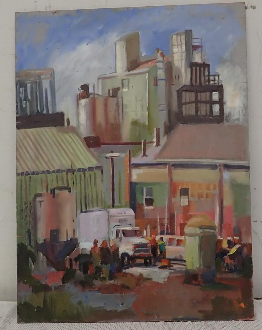 John Reilly Oil on Board Painting Factory Scene (1 of 2)