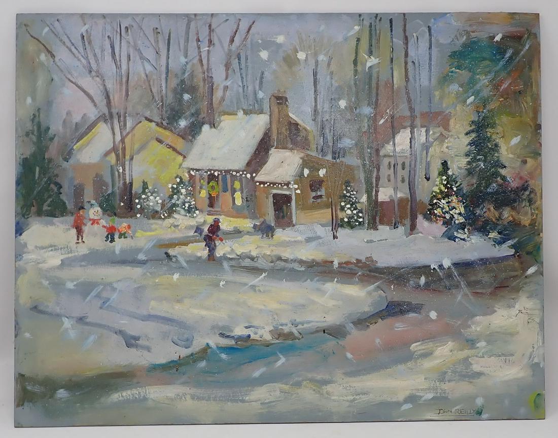 John Reilly Signed Oil on Board Painting Winter Scene (1 of 3)