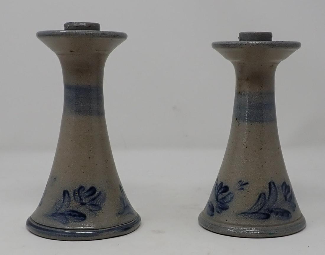 Pair of Rowe Pottery Candlesticks: Approx 7 3/4" tall