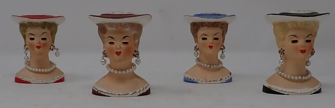 Lot of 4 Lady Fashion Headvases: Approx 3 1/4" tall