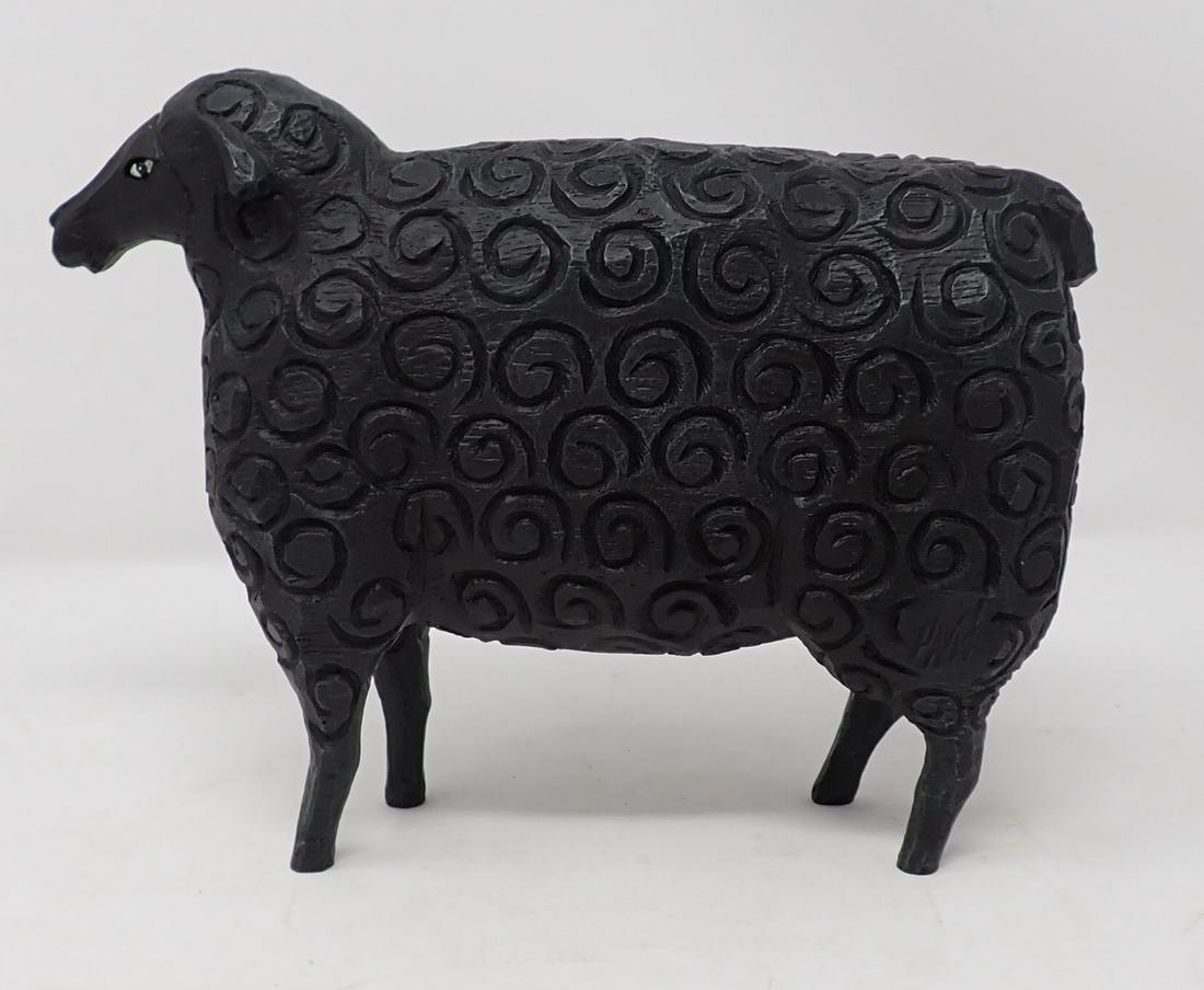 Wood Carved Black Sheep Signed David (1 of 3)