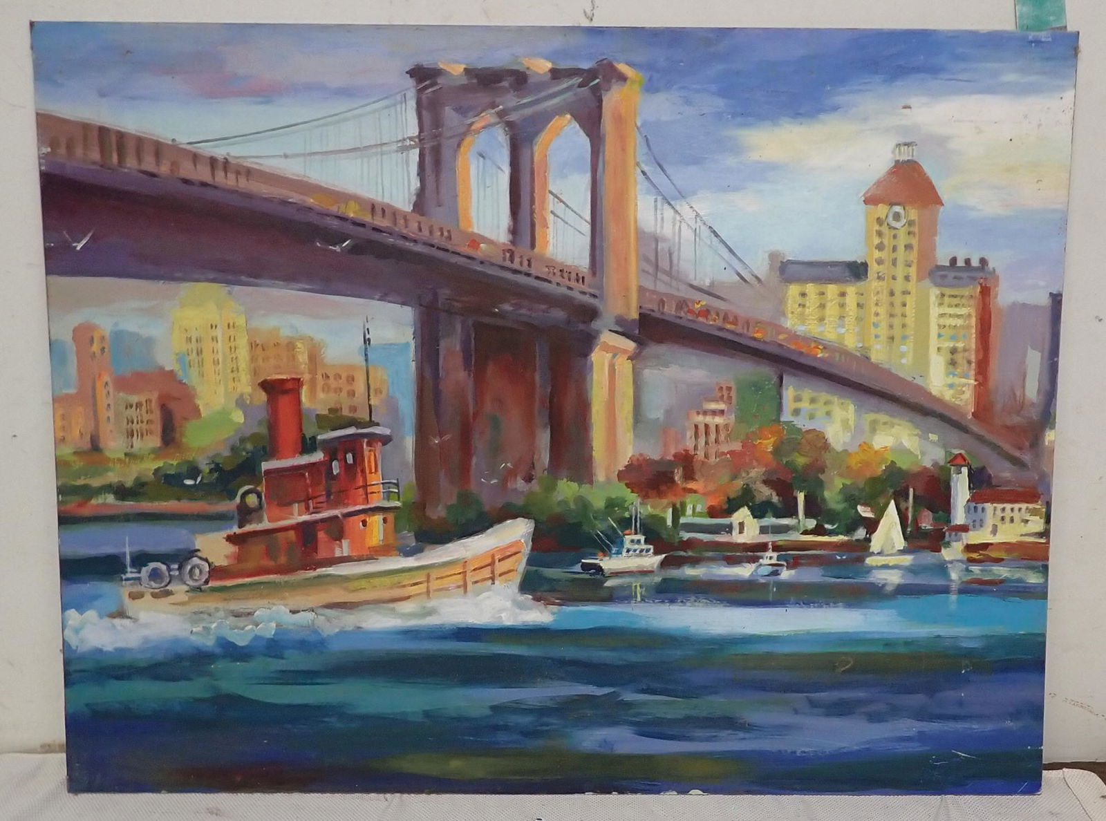 John Reilly Brooklyn Bridge Oil on Board Painting (1 of 2)