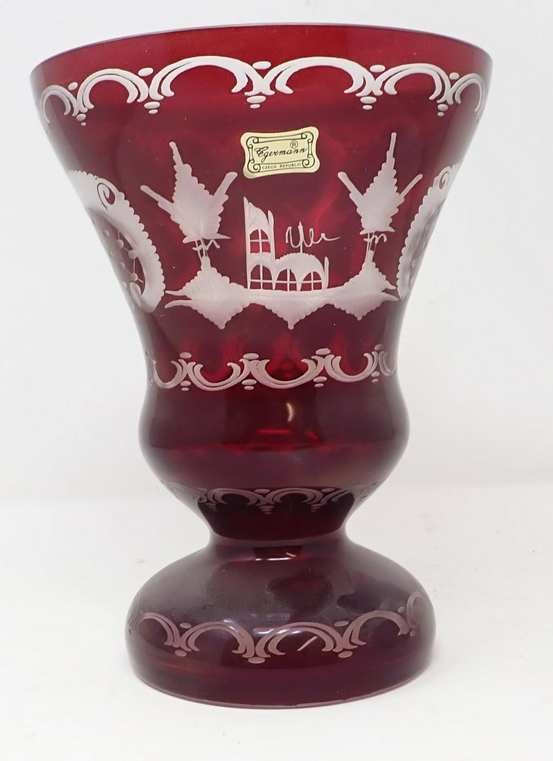 Ruby Red Etched Egermann Glass Vase (1 of 4)