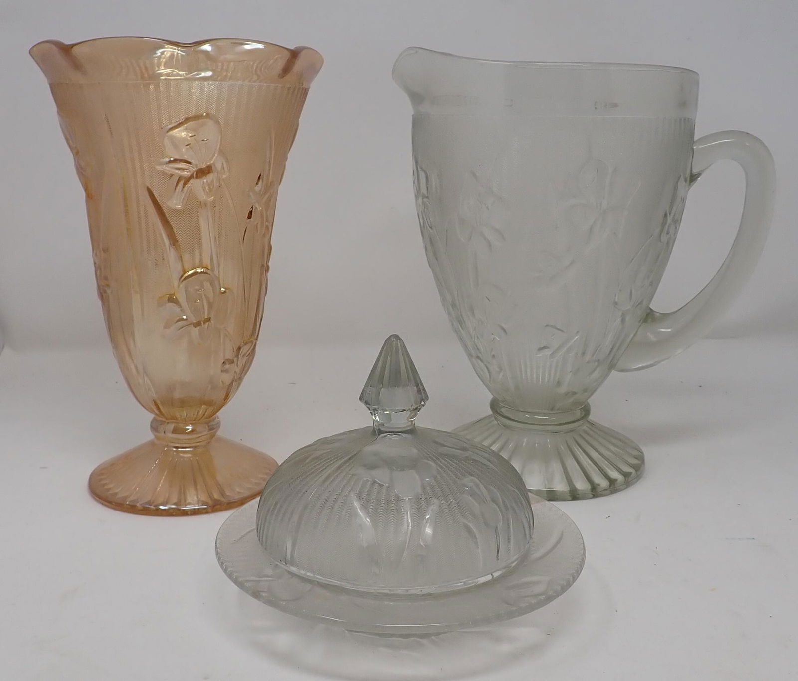 Carnival Glass Iris Pattern Pitcher Vase Bowl (1 of 2)