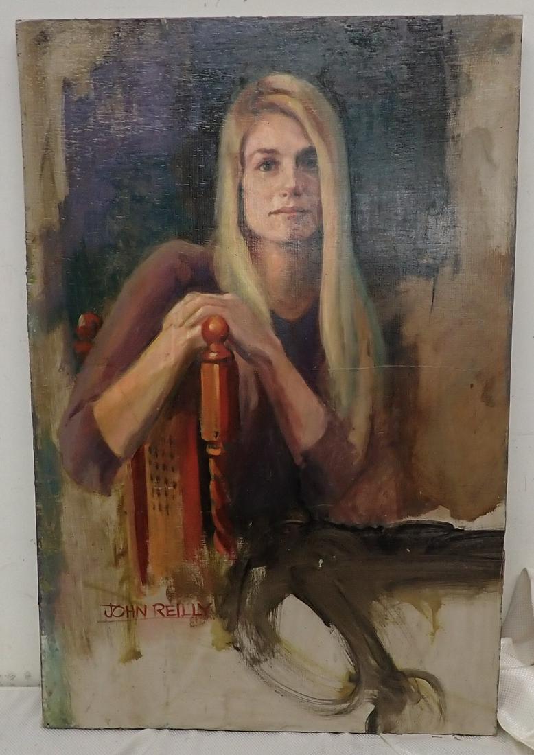 John Reilly Portrait of Woman Oil on Board Painting (1 of 3)