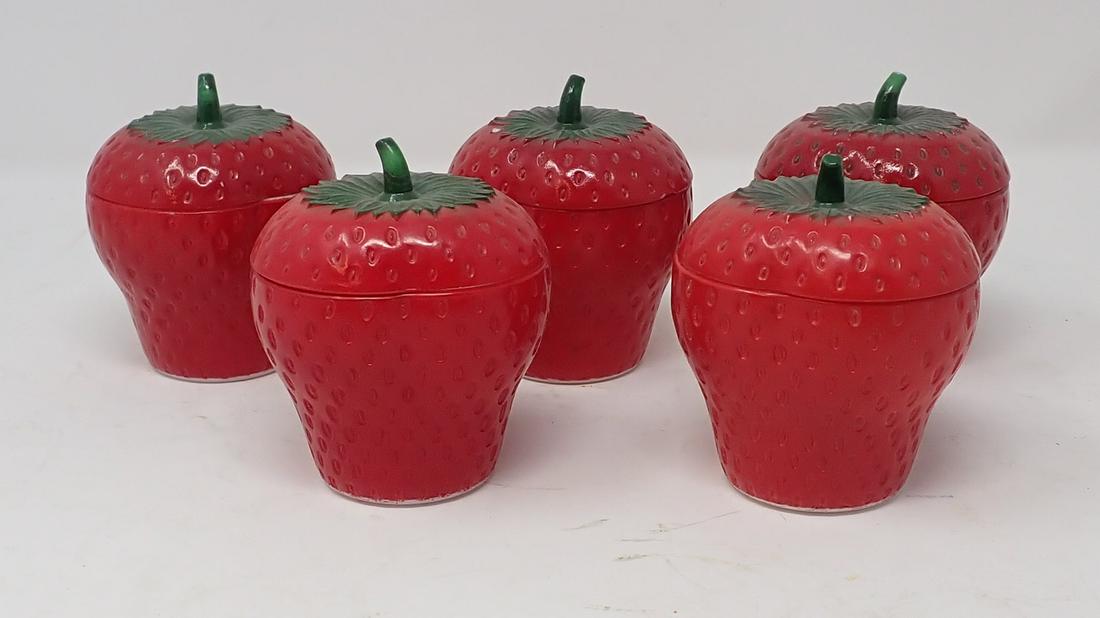 Milk Glass Strawberry Covered Jars: Getting all pictured approx 4" tall