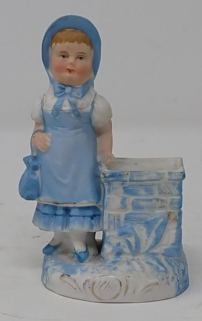 Bisque Girl Figurine, Toothpick Holder?: Approx 3" x 4 3/4" tall