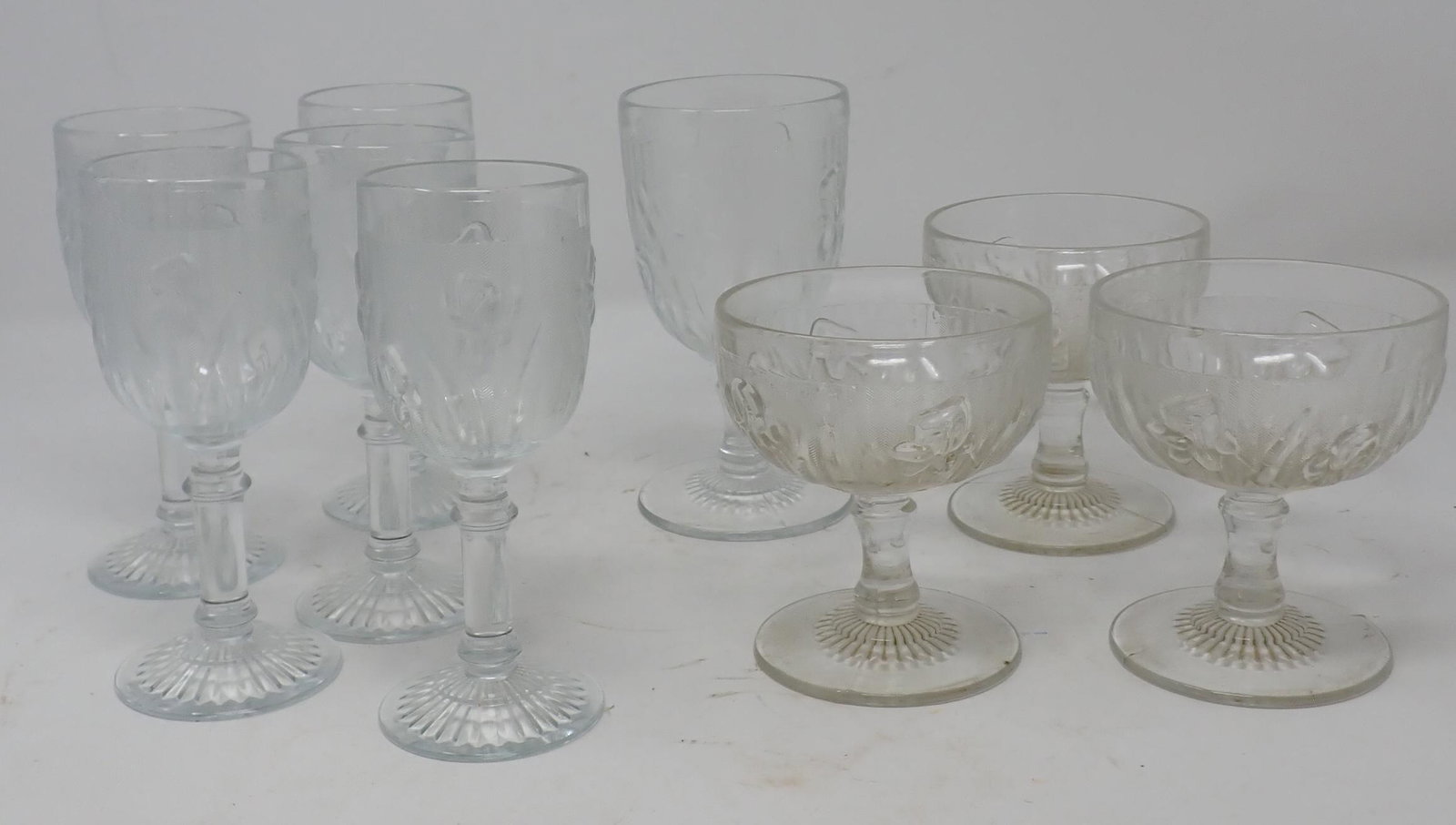 Iris Pattern Glasses: Getting all pictured, Goblet is approx 5 3/4" tall