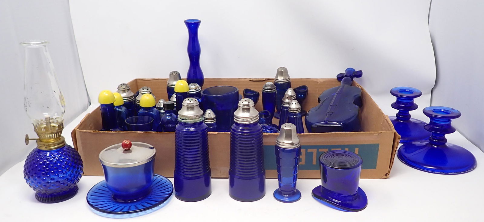 Cobalt Blue Glassware Oil Lamp S&P Shakers and Misc (1 of 6)