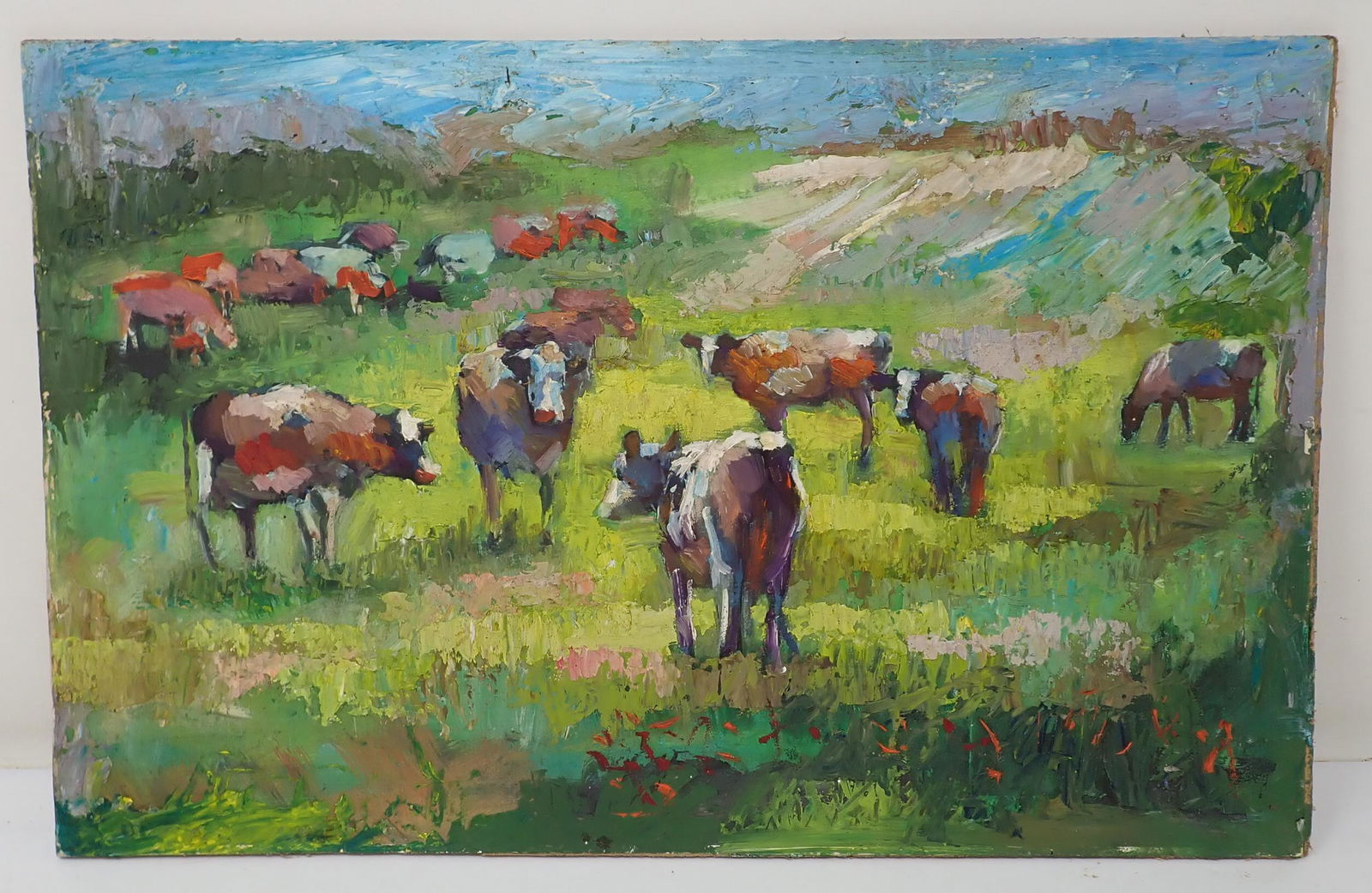 John Reilly Cow Scene "Impasto" Oil Painting (1 of 2)
