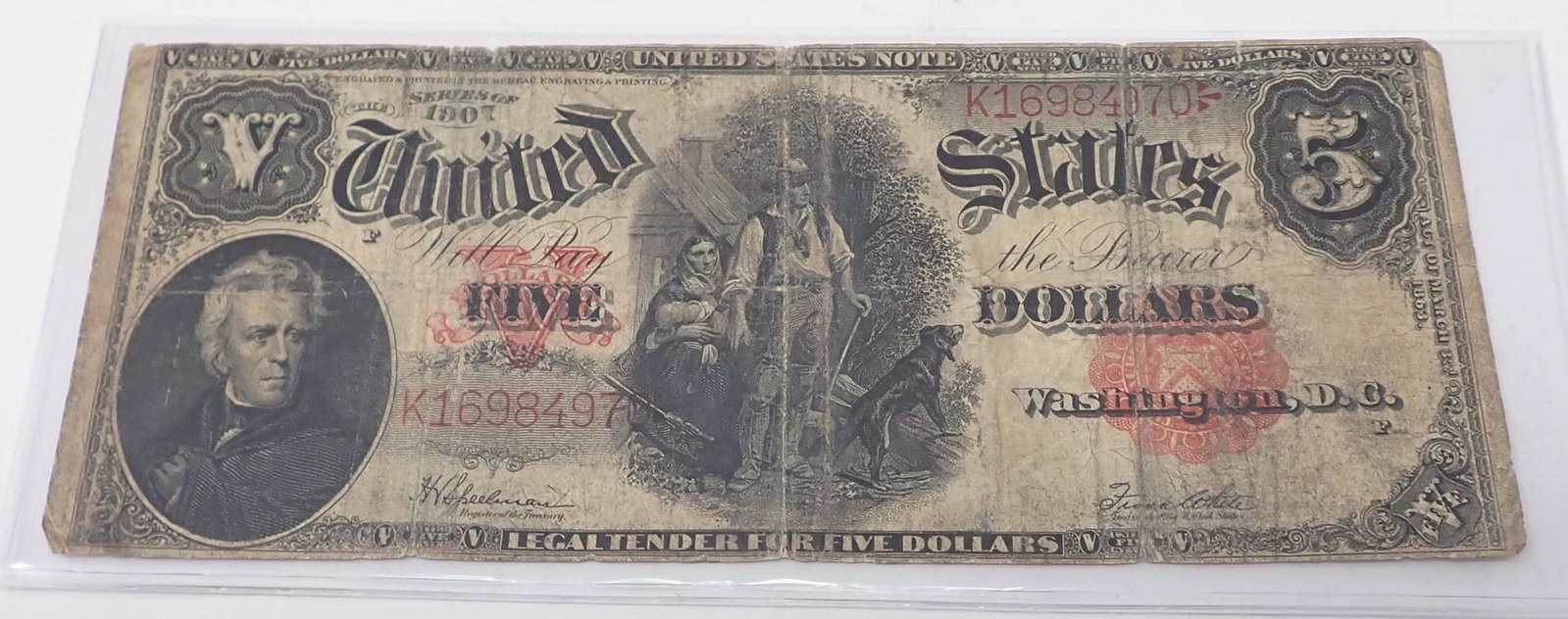 1907 $5 Legal Tender Note " Woodchopper": $5 Legal tender note