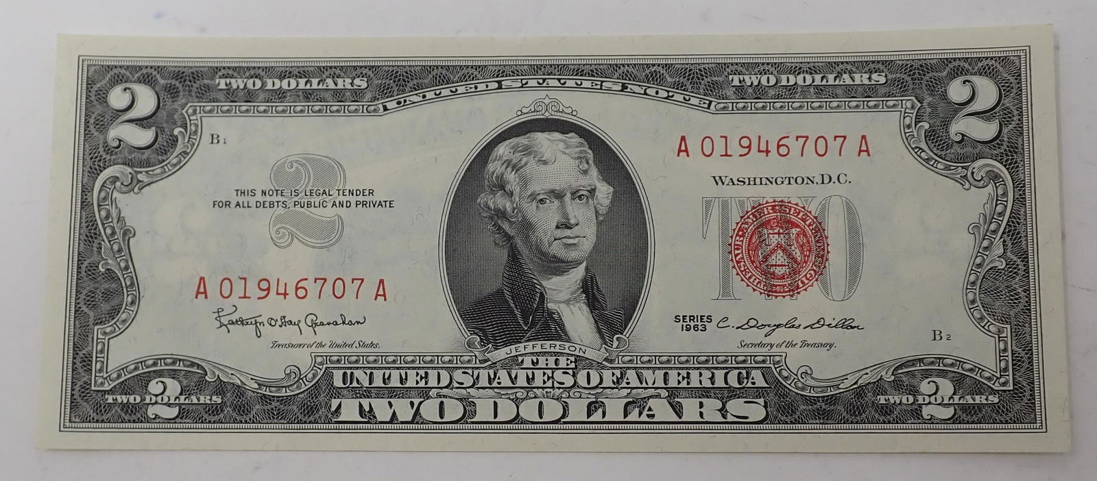 1963 Series Red Seal $2 Bill: Two dollar bill