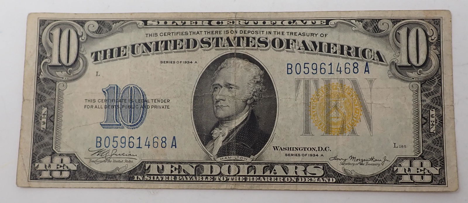 1934 A Ten Dollar Silver Certificate: Series 1934A $10 bill