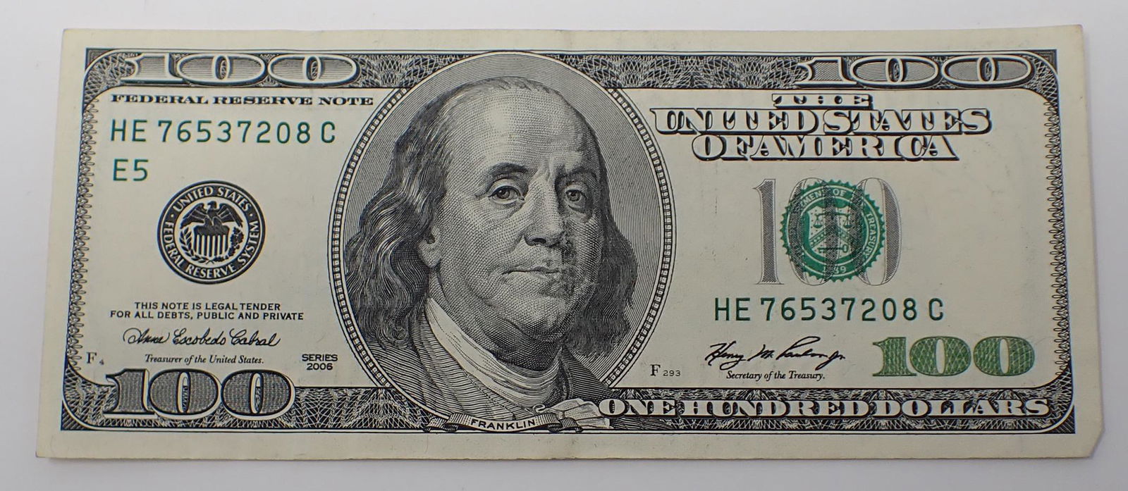 Series 2006 One Hundred Dollar Federal Reserve Note: $100 bill