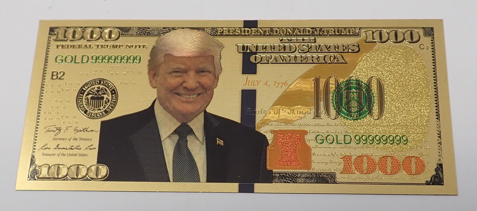 Donal Trump 24k Gold $1000 Bill: 24k gold