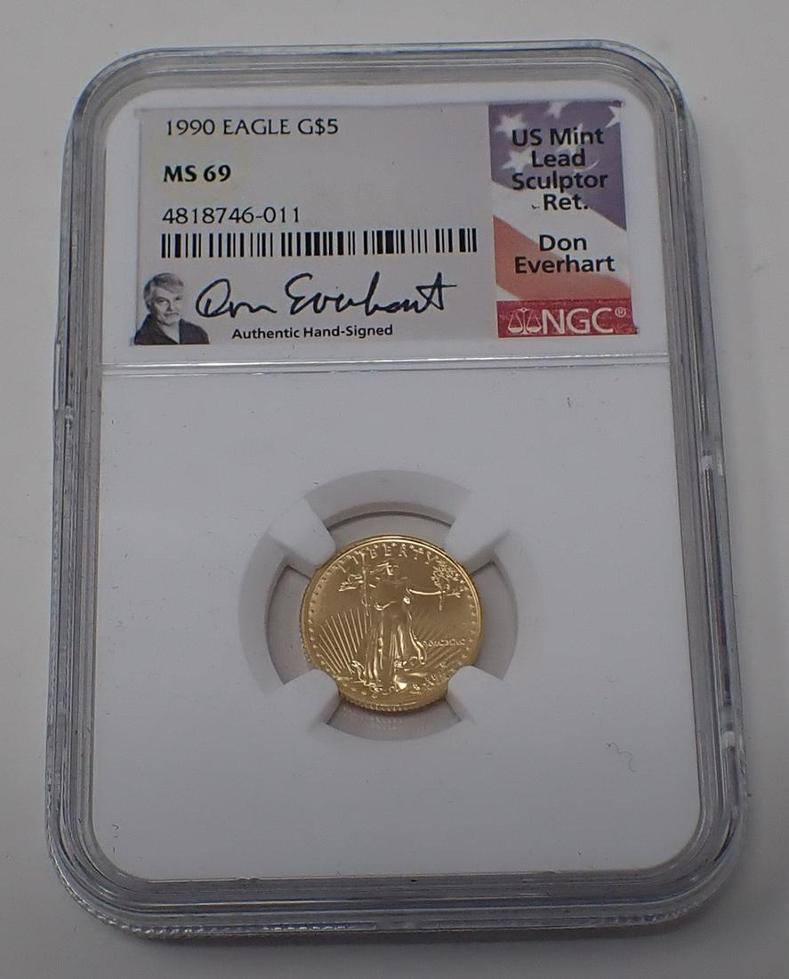 1990 $5 Gold Eagle NGC MS 69: American Gold Eagle Five Dollar Coin