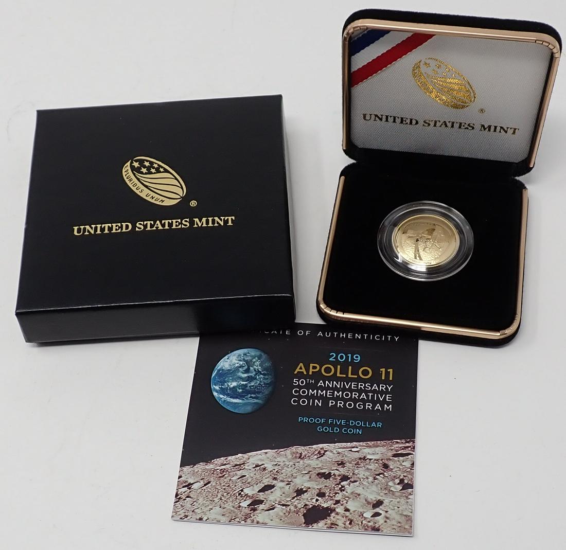 2019 Apollo 11 $5 Gold Proof Coin: 50th Anniversary Commemorative Coin Program