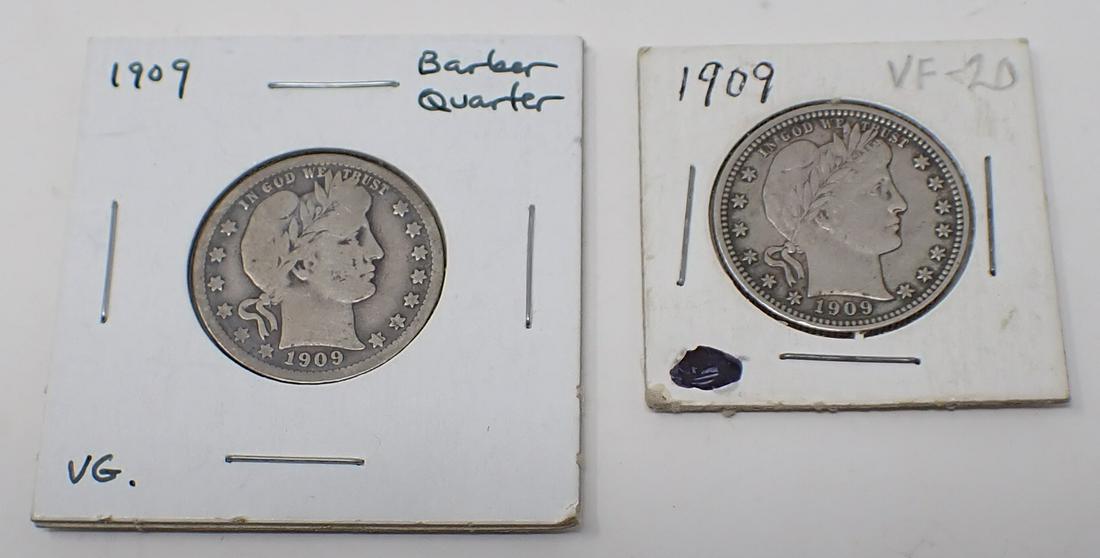 2 1909 Barber Quarter Dollars: 2 quarters
