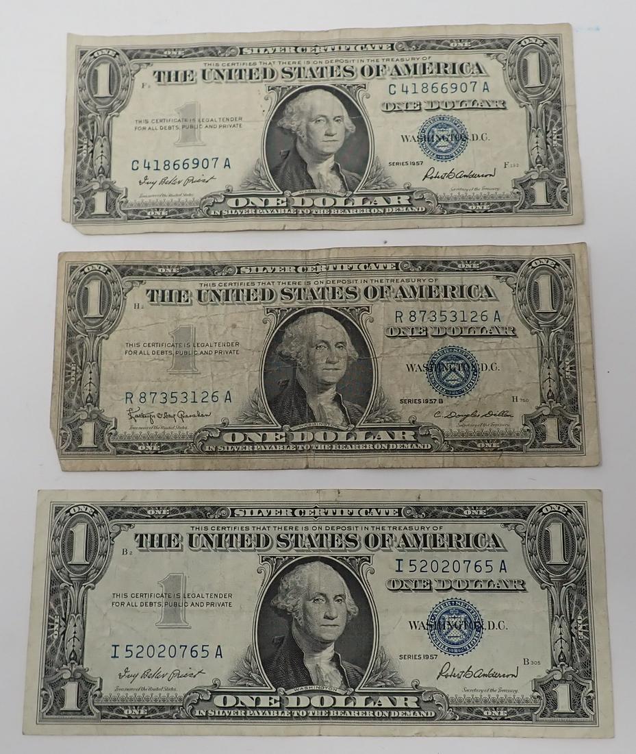 1957 & 1957B $1 Silver Certificates: (2) 1957, and 1957B