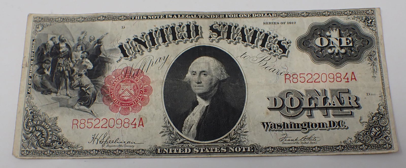 1917 One Dollar Bill / Note Sawhorse Back: Large Size Legal Tender