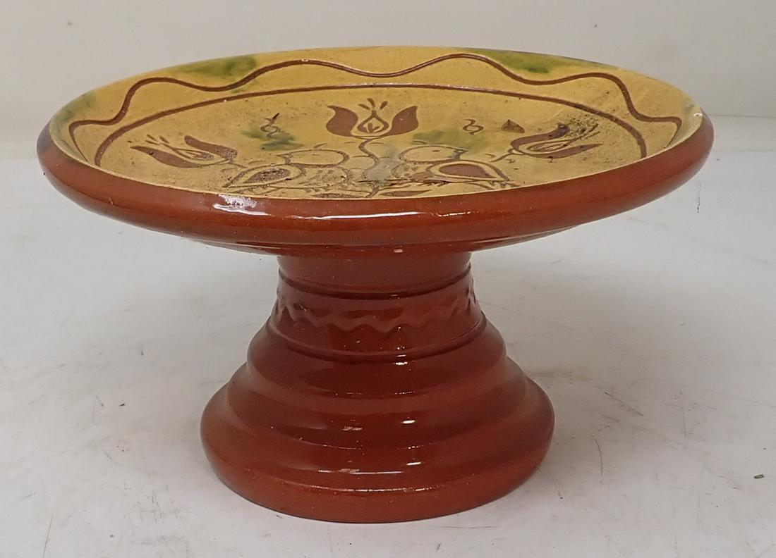 Eldreth Redware Bird Compote: Approx 6 1/4" in diameter and 3 1/2" tall