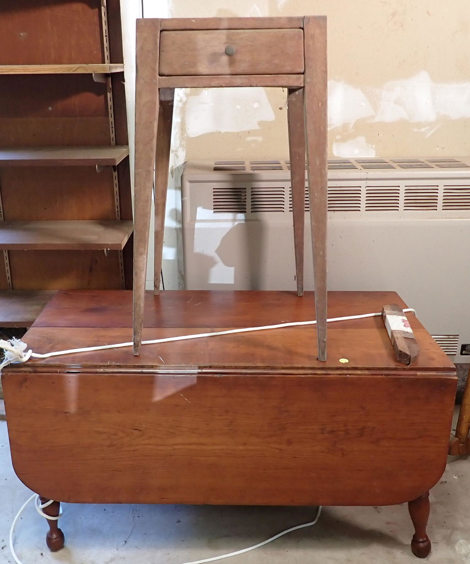 Drop Leaf Table & One Drawer Stand: Drop leaf table is approx 22" ( closed) x 39" x 20 3/4" tall. NO SHIPPING !