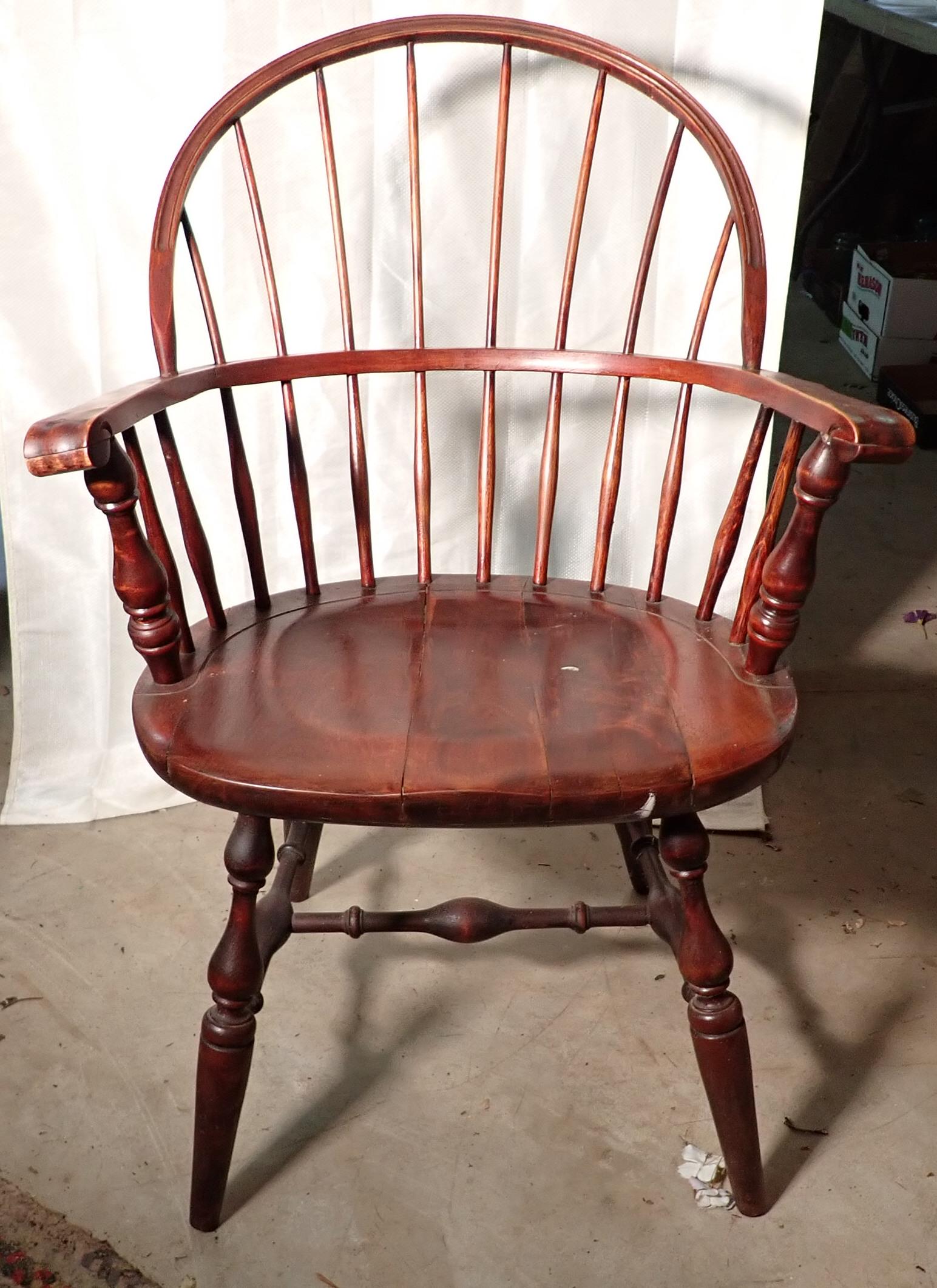 Windsor Chair: Approx 24 3/4" wide, 18" to seat, 16" deep, 35 1/4" tall. NO SHIPPING