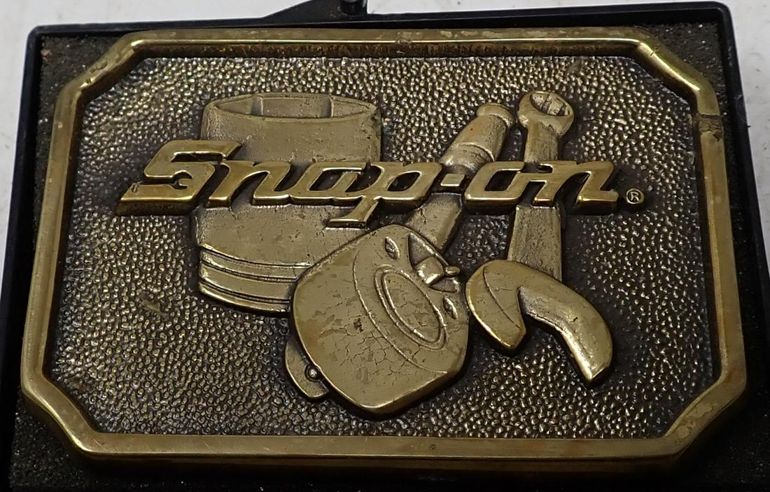 Vintage Snap On Tools Brass Belt Buckle: Approx 2 3/8" x 3 3/8"
