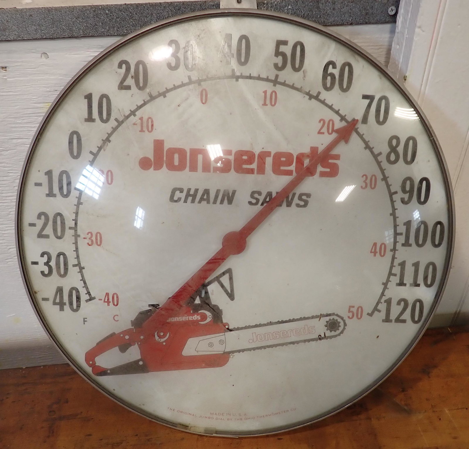 Johnsonreds Chain Saws Thermometer: Made by Jumbo Dial. Approx 18" in diameter