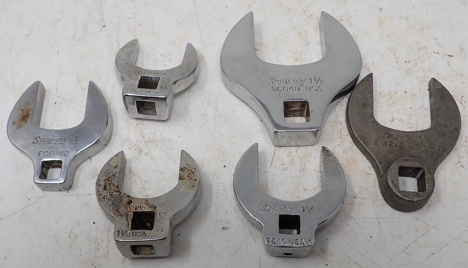 Snap On 3/8" & 1/2" Drive Wrenches: Smallest is 1 1/16" , largest is 1 1/2"